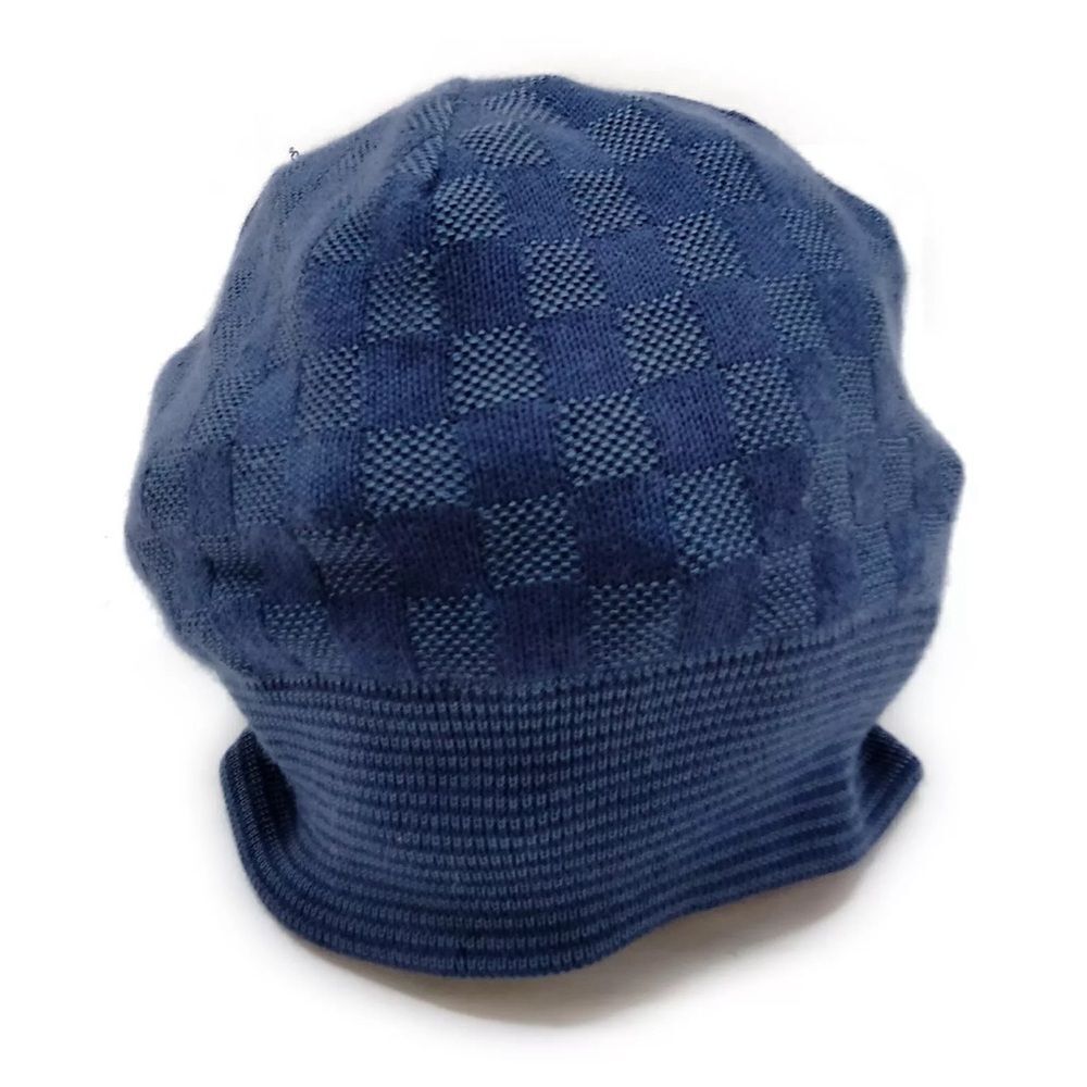 Louis Vuitton Blue Cashmere Silk Petit Damier Hat Size US M Cap Beanie Beret Cap